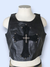 Load image into Gallery viewer, Vtg Amal Guessous Cross Leather Vest-sz M