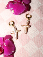 Load image into Gallery viewer, Angelic Freshwater Pearl Cross Hoops