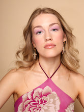 Load image into Gallery viewer, Angelic Freshwater Pearl Cross Hoops