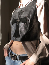 Load image into Gallery viewer, Vtg Amal Guessous Cross Leather Vest-sz M