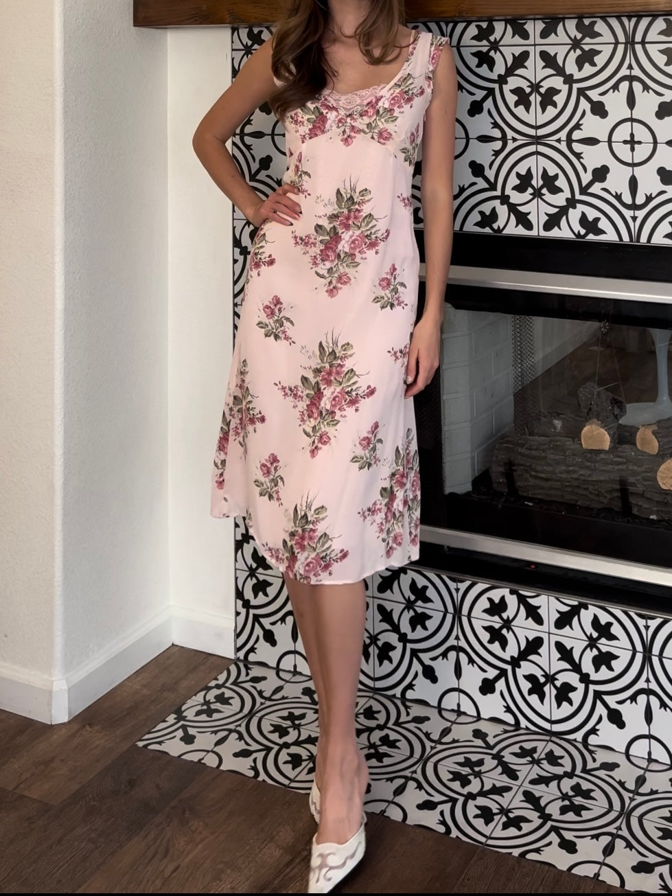 Pink Ditsy Floral Dress-Sz S