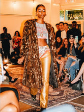 Load image into Gallery viewer, 90s Vivienne Tam Low Rise Gold Leather Pants-sz 0/2
