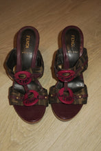 Load image into Gallery viewer, Y2K Fendi Zucca Platform Wood Heels-sz 6
