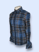 Load image into Gallery viewer, Blue Plaid Crinkle Button Down-sz S/M
