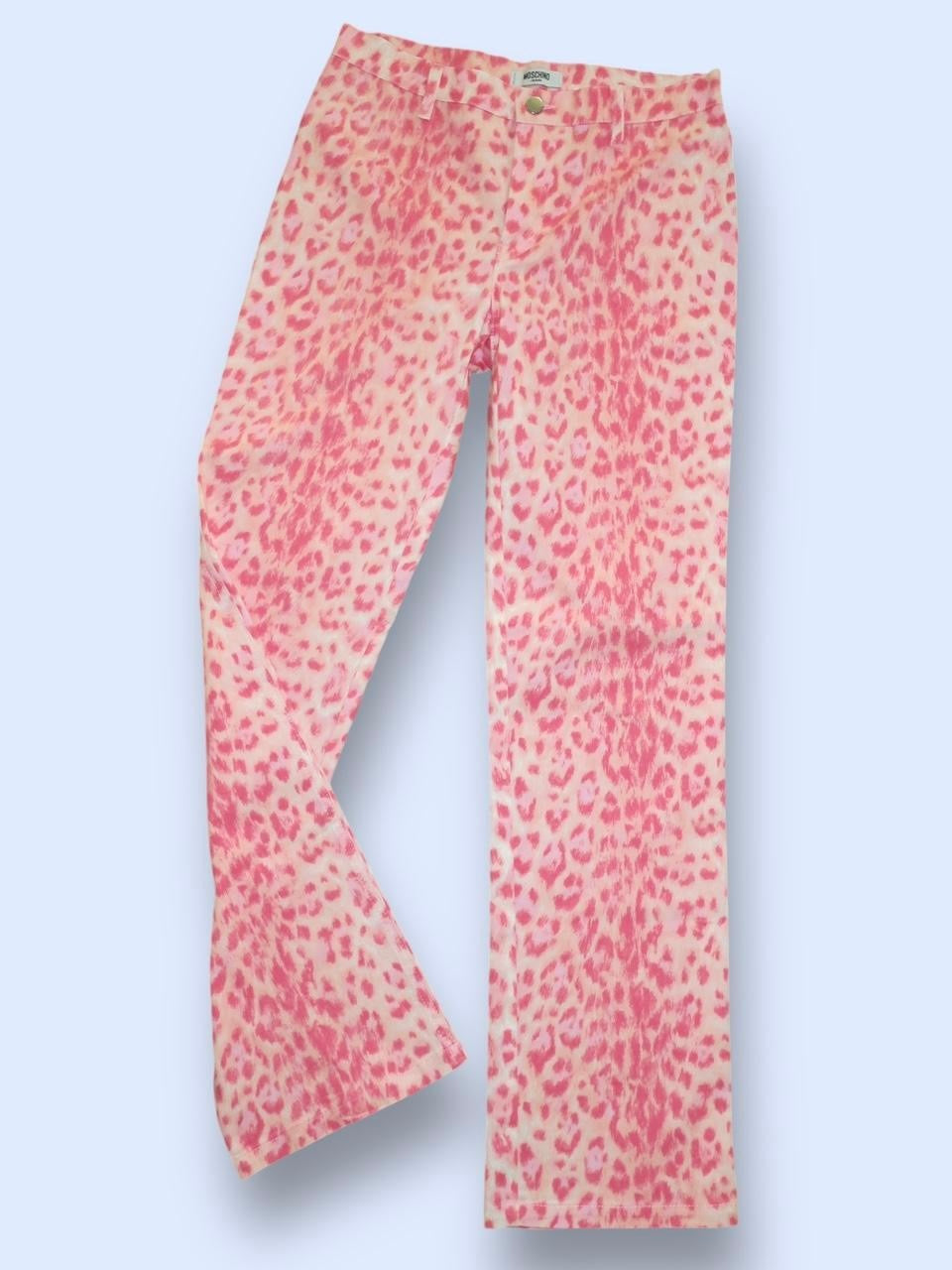 Pantalon Capri Vintage Moschino Jeans - Imprimé Léopard Années 90 - Taille 10 FR - État Très Bon
