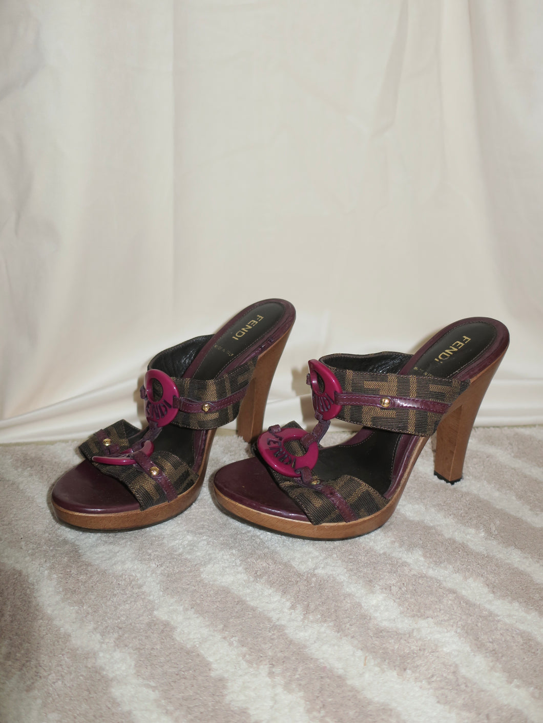 Y2K Fendi Zucca Platform Wood Heels-sz 6