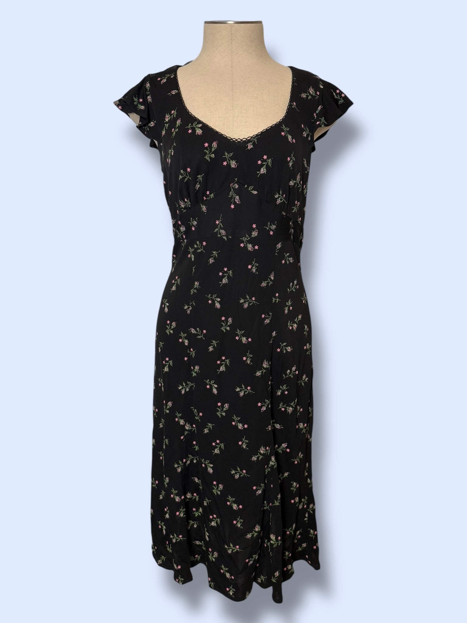 knee length dresses for ladies 90s Nanette Lepore Rosette Midi Dress-sz 6/8 – The Phonebooth