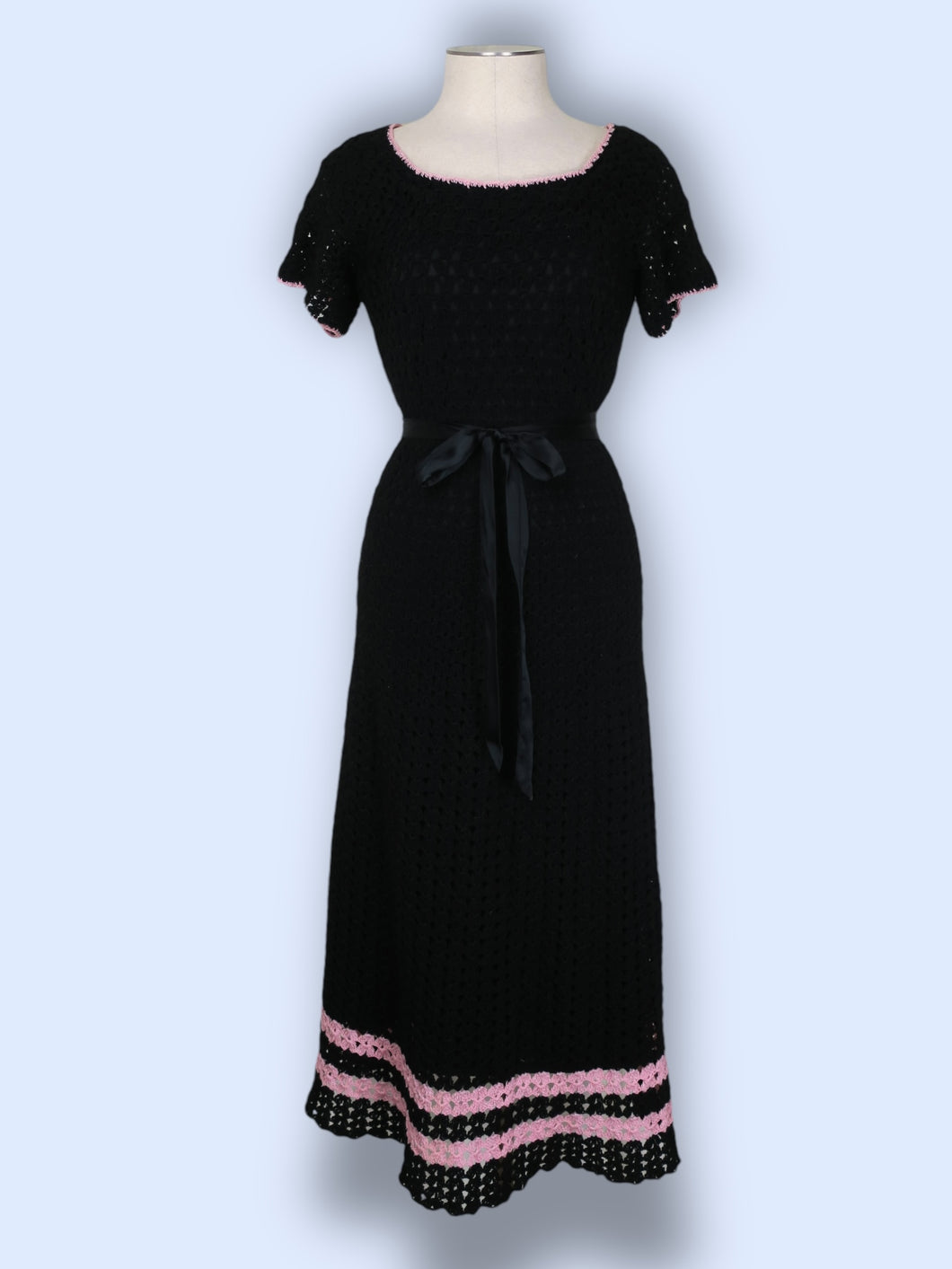 Vintage Crochet Pink Detailed Dress-S/M