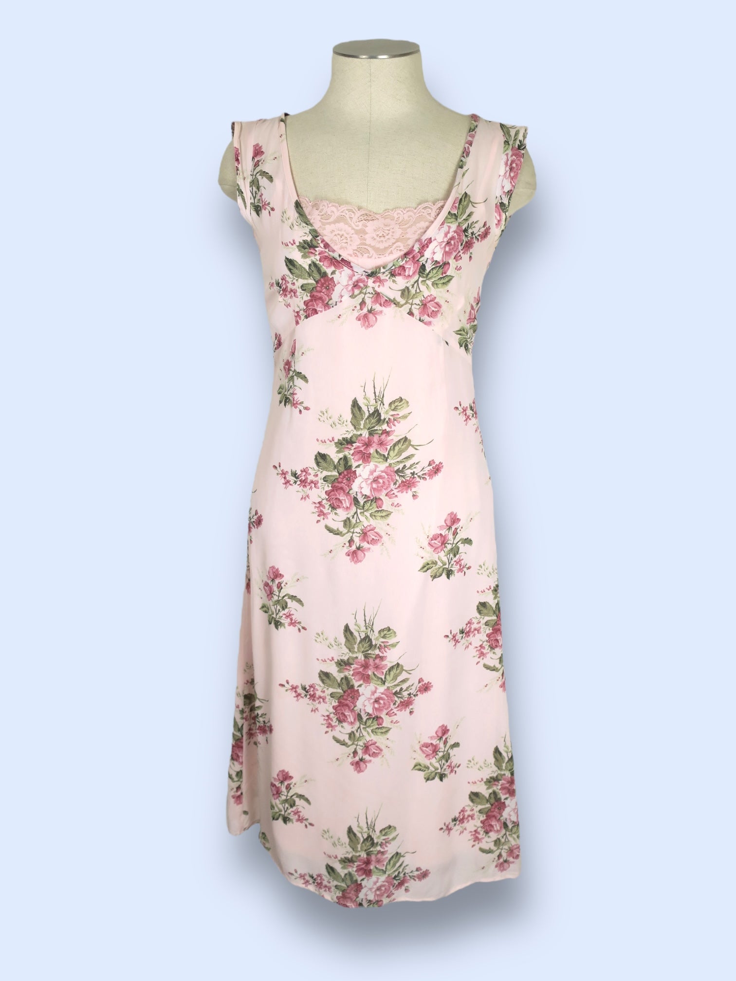open lace back dress Pink Ditsy Floral Dress-Sz S