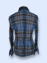 Load image into Gallery viewer, Blue Plaid Crinkle Button Down-sz S/M
