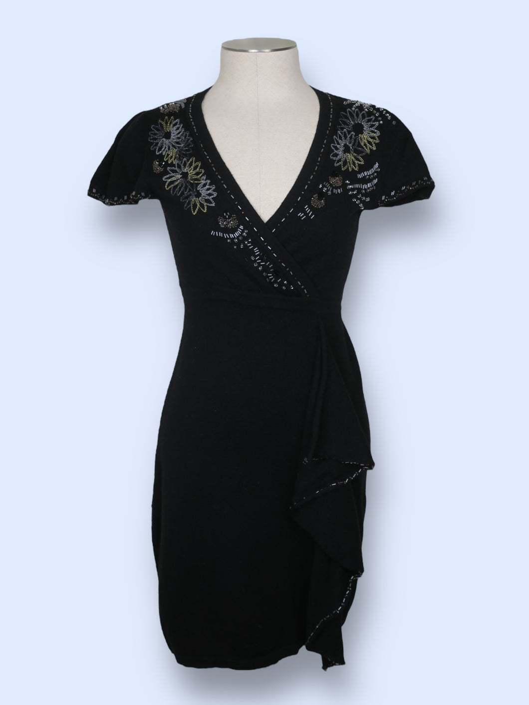 Nanette Lepore Wool Beaded Mini Dress-sz S