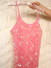 Load image into Gallery viewer, Pink Sequin Beaded Asymmetrical Dress-sz M
